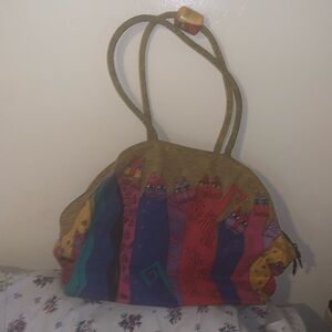 Laurel Burch Feline Friends Cat Large Tote Beach Travel Bag Canvas/Lined vintage